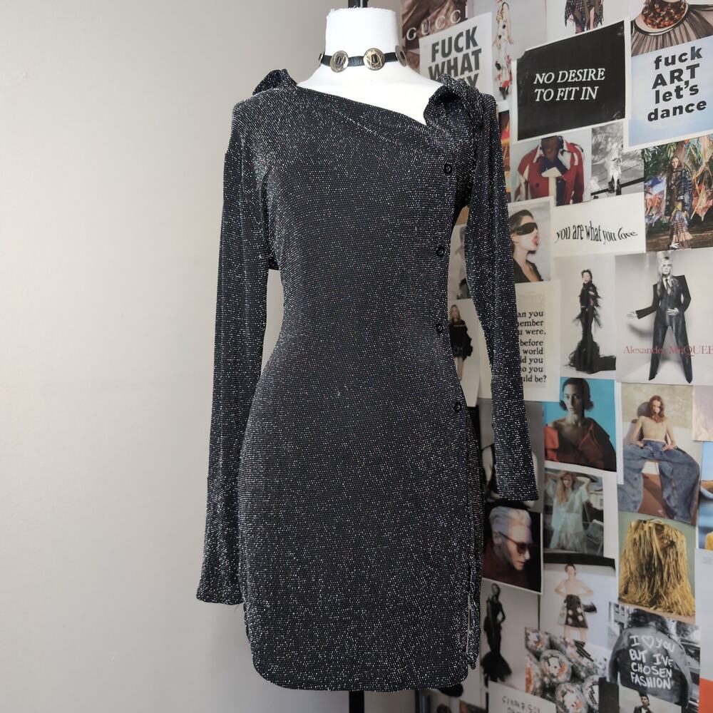 Black Shimmer Asymmetrical Mini Dress Glam